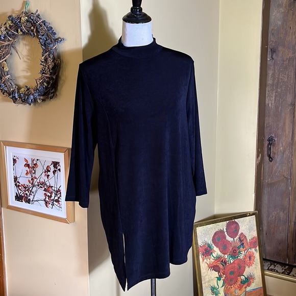 CHICOS TRAVELERS sz 2 L Side Split Top Tunic Stretch No Wrinkle Mockneck $80NEW - Picture 2 of 13